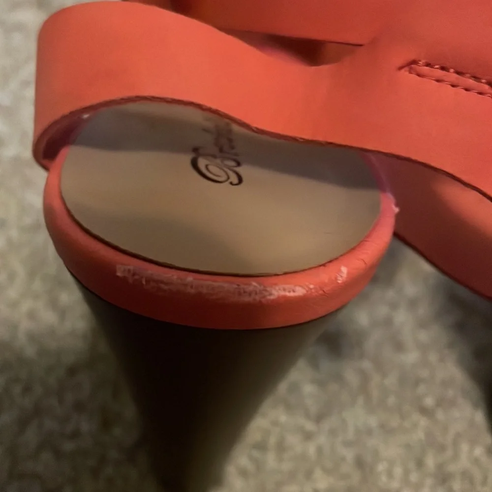 Coral strapy sandals wooden platform ankle straps block heel high s 10